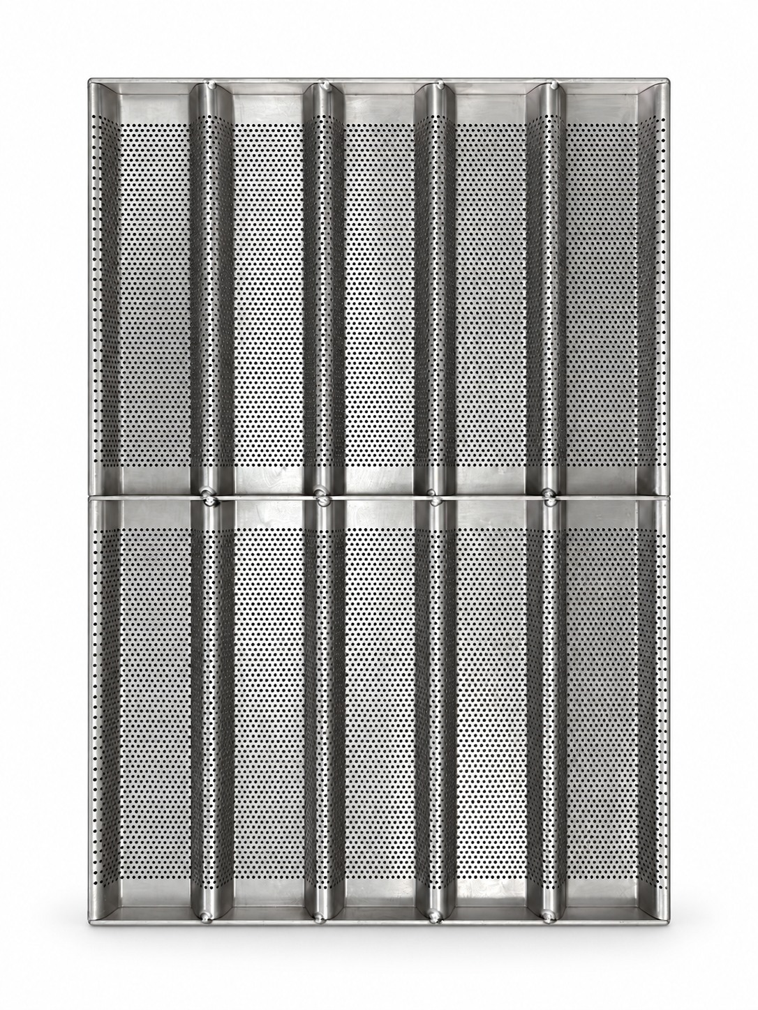 12-inch aluminum bread pan with perforated flat-bottom compartments