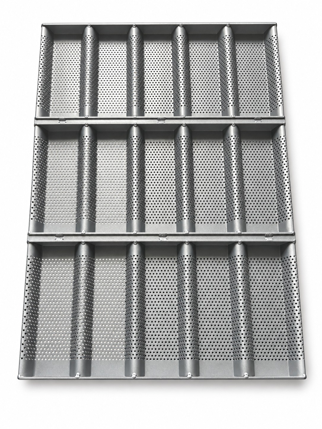 8-inch aluminum bread pan with perforated flat-bottom compartments